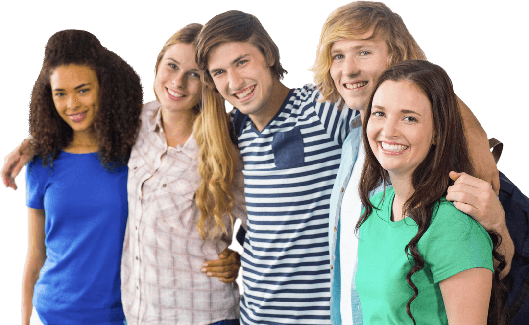 Transparent Group of Happy Diverse College Students Embracing