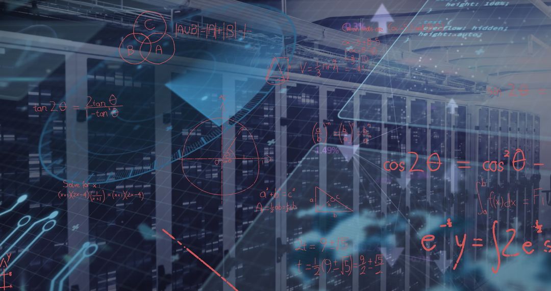 Data Center with Futuristic Digital Overlay