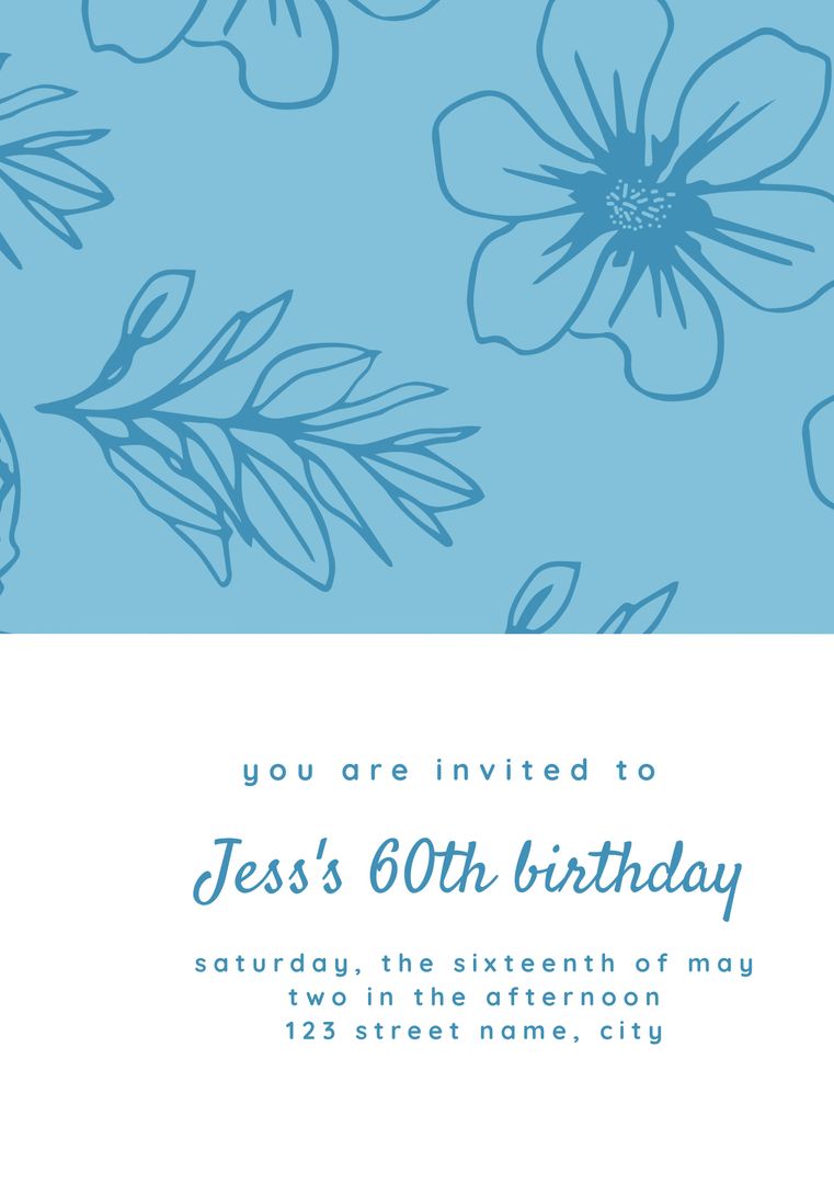 Elegant Blue Floral Invitation for Milestone Celebration - Download Free Stock Templates Pikwizard.com