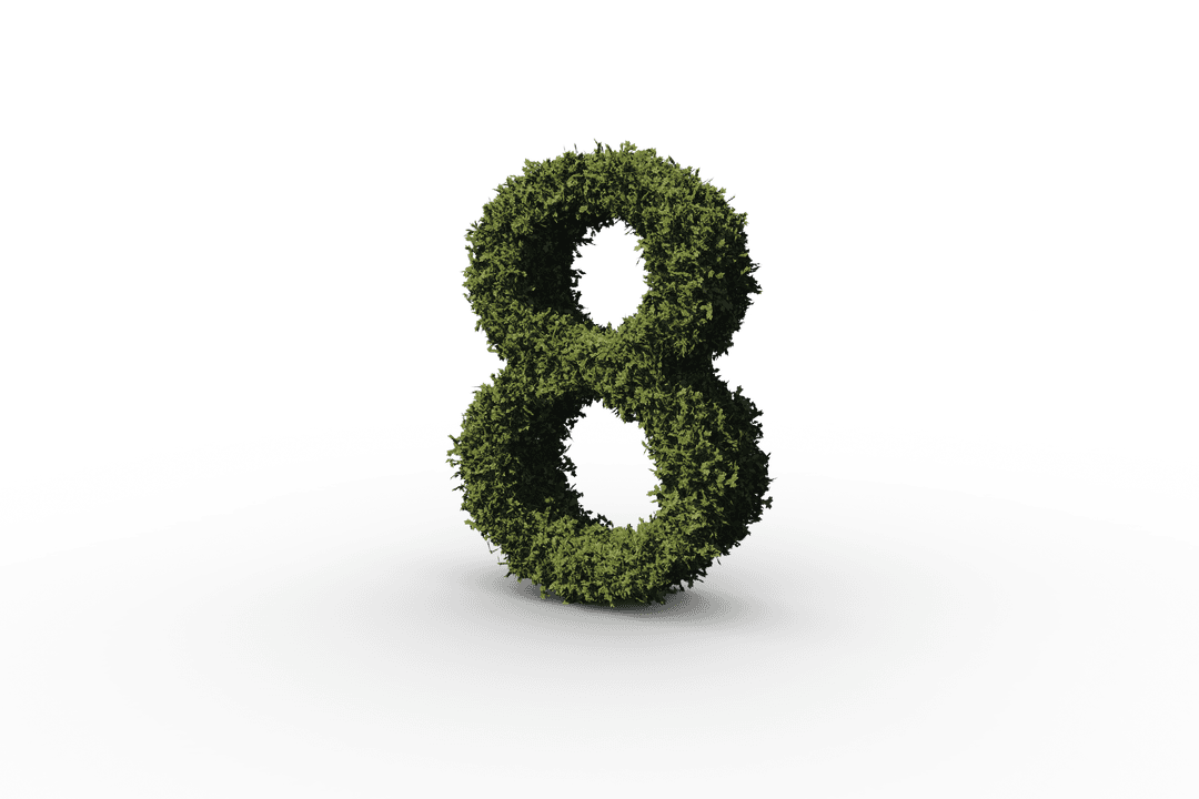 Grass-Covered Number Eight on Transparent Background Available