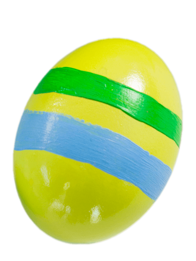 Yellow Easter Egg with Green and Blue Stripes on Transparent Background