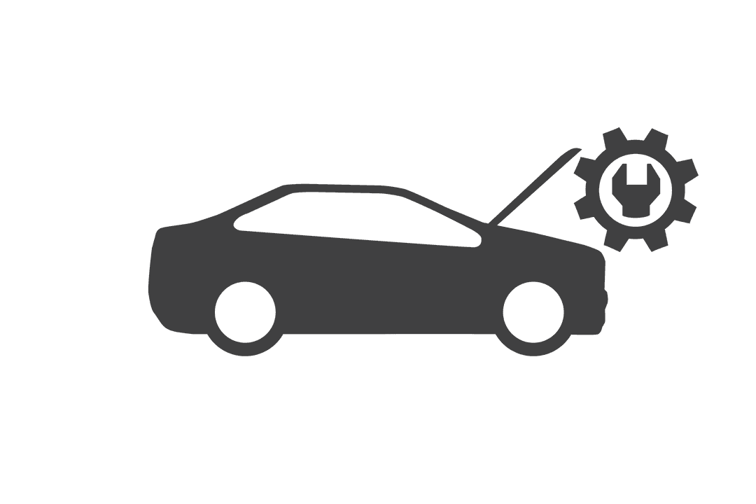 Car with Cog Icon on Transparent Background for Repair Concept
