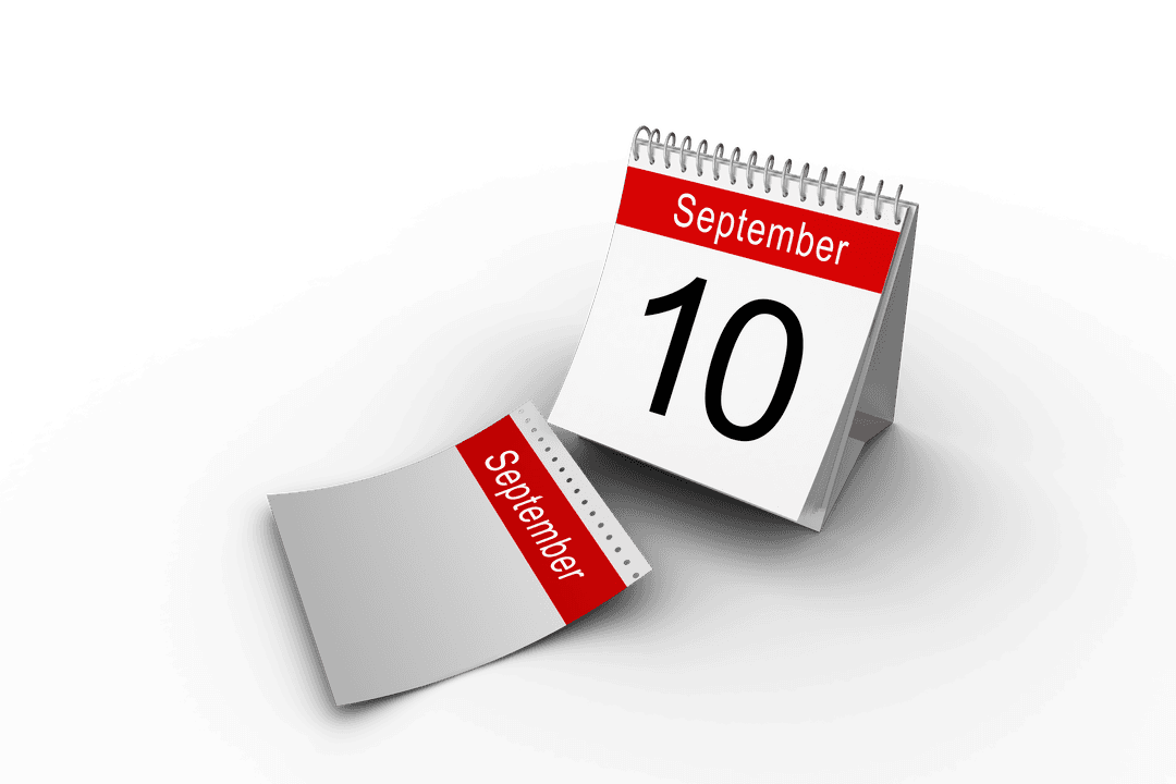 September 10 on Desk Calendar with Transparent Background