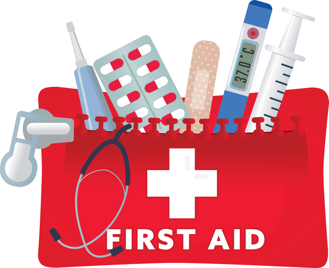 Transparent First Aid Kit with Medical Tools Illustration on Darling Backdrop