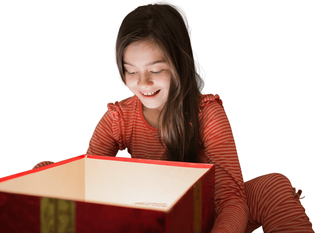 Joyful Child Exploring Gift Surprise on Transparent Scene