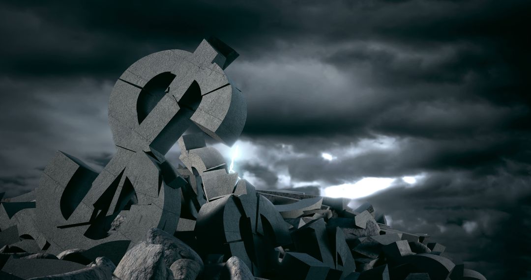 Crumbling Dollar Sign Amidst Stormy Skies - Free Images, Stock Photos and Pictures on Pikwizard.com