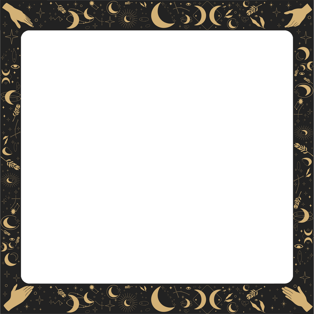 Elegant Celestial Frame with Gold Motifs on Transparent Background