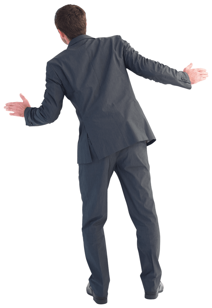 Back View Businessman in Suit with Outstretched Hands Transparent Background