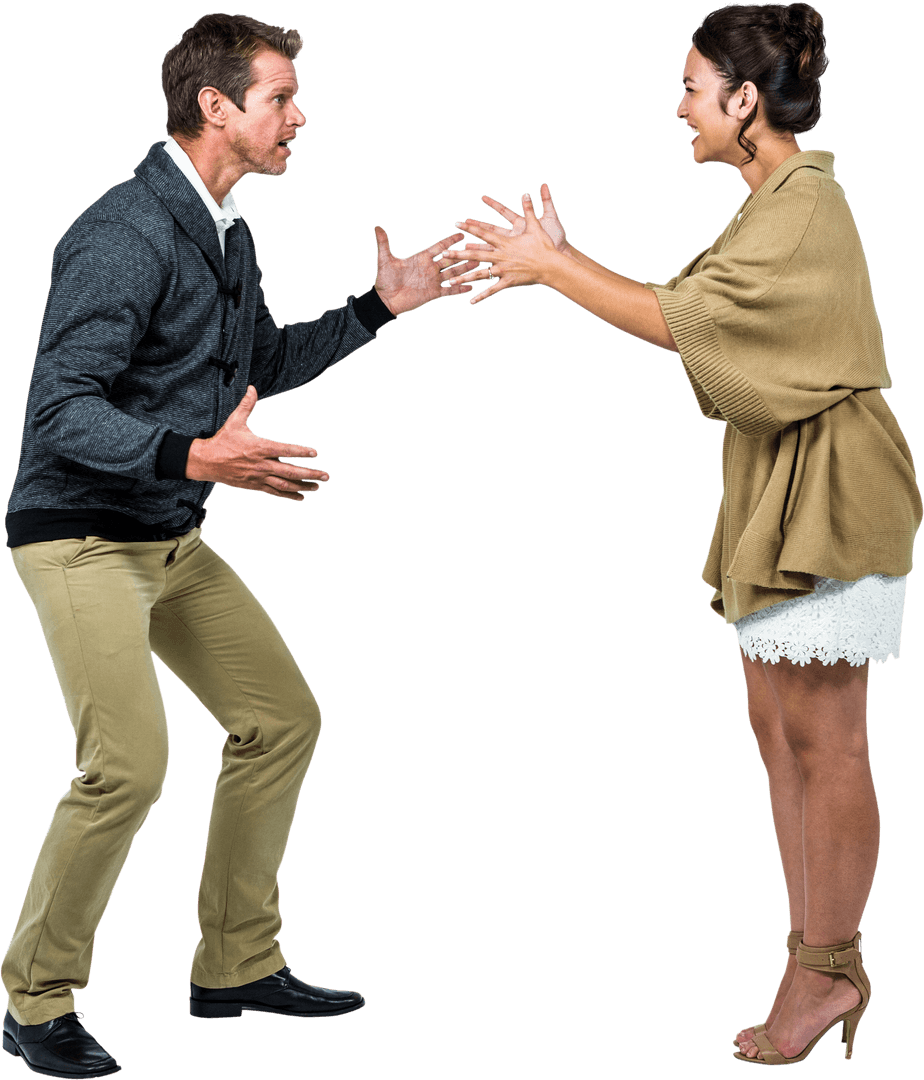 Transparent Caucasian Couple Arguing Expressively on Clear Background