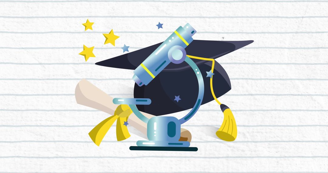 Education Concept with Microscope, Certificate, and Graduation Cap