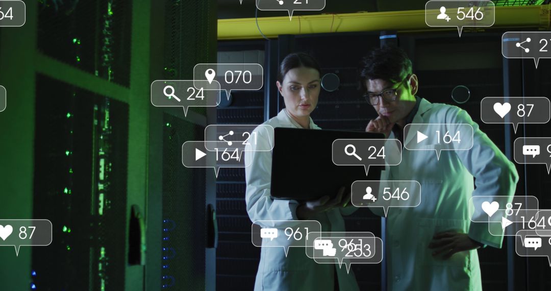 IT Technicians Analyzing Data with Social Media Influence Insights