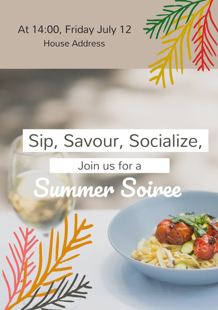 Summer Soiree Invitation with Pasta and Wine Theme