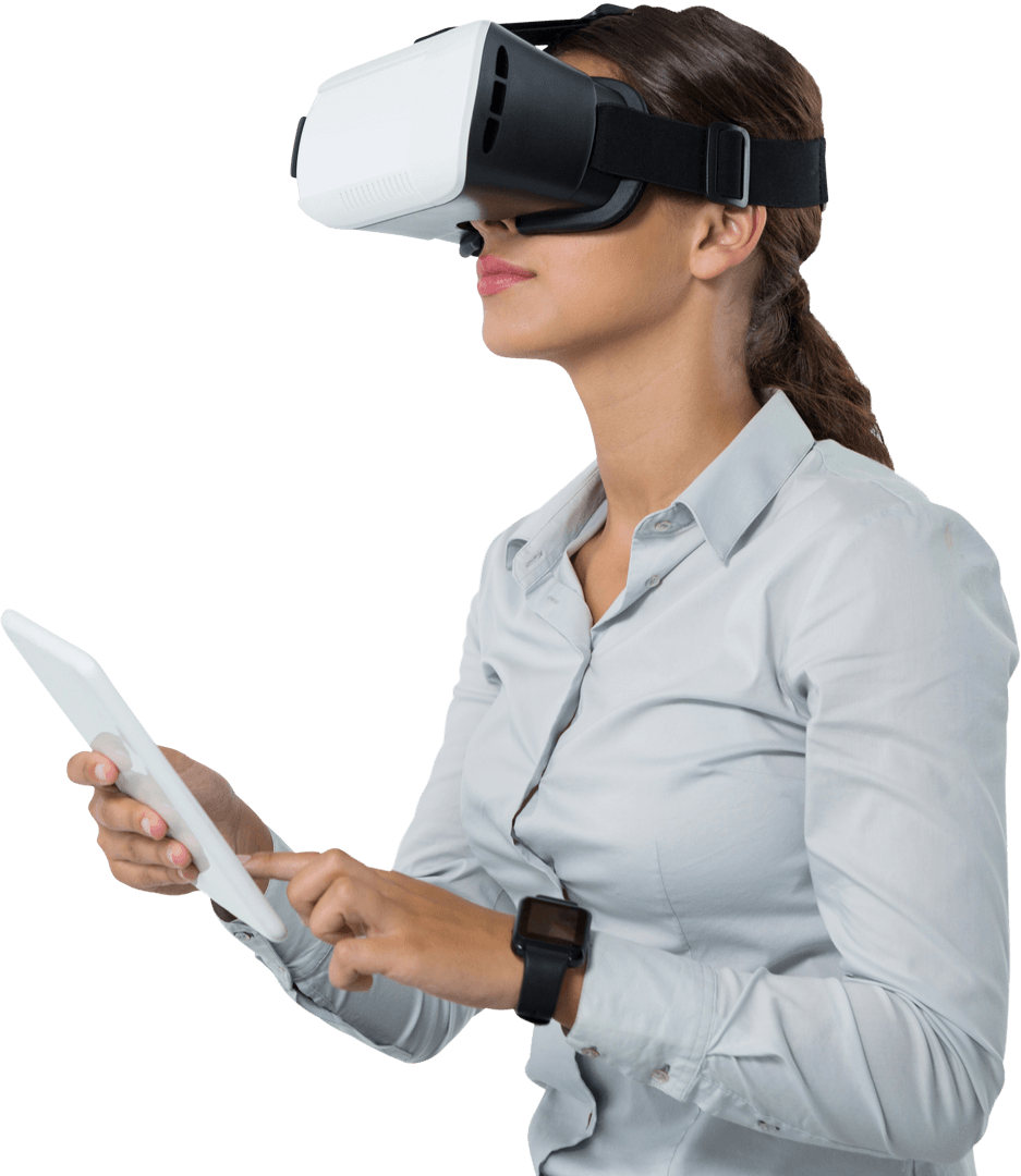 Transparent Middle-Aged Woman with Virtual Reality Headset