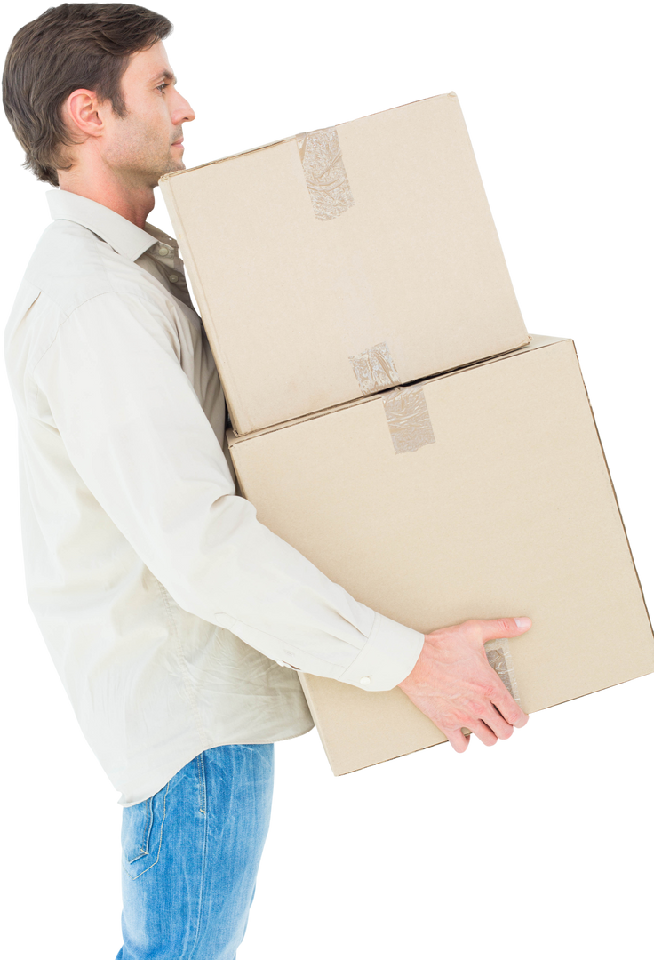 Transparent Side View of Man Carrying Cardboard Boxes Profile - Download Free Stock Images Pikwizard.com