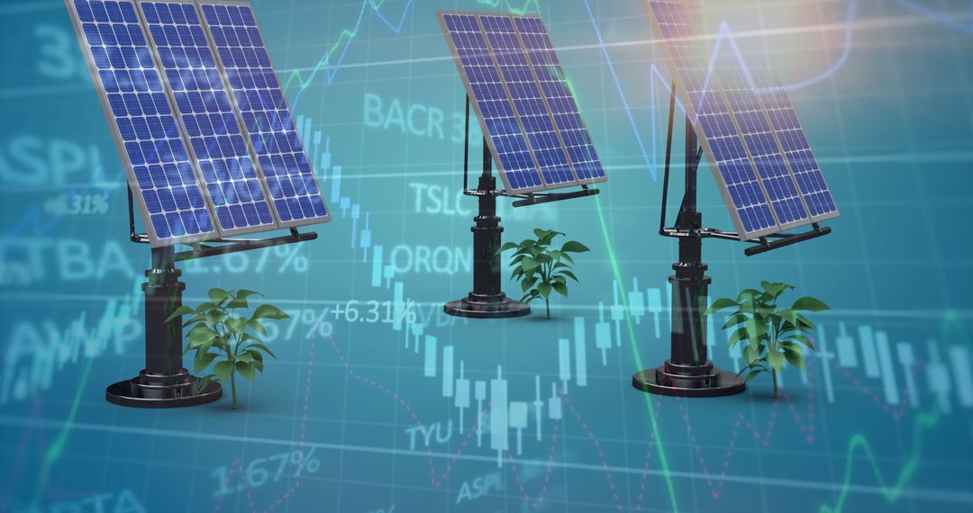 Solar Panels with Financial Graphs Symbolizing Sustainable Investments