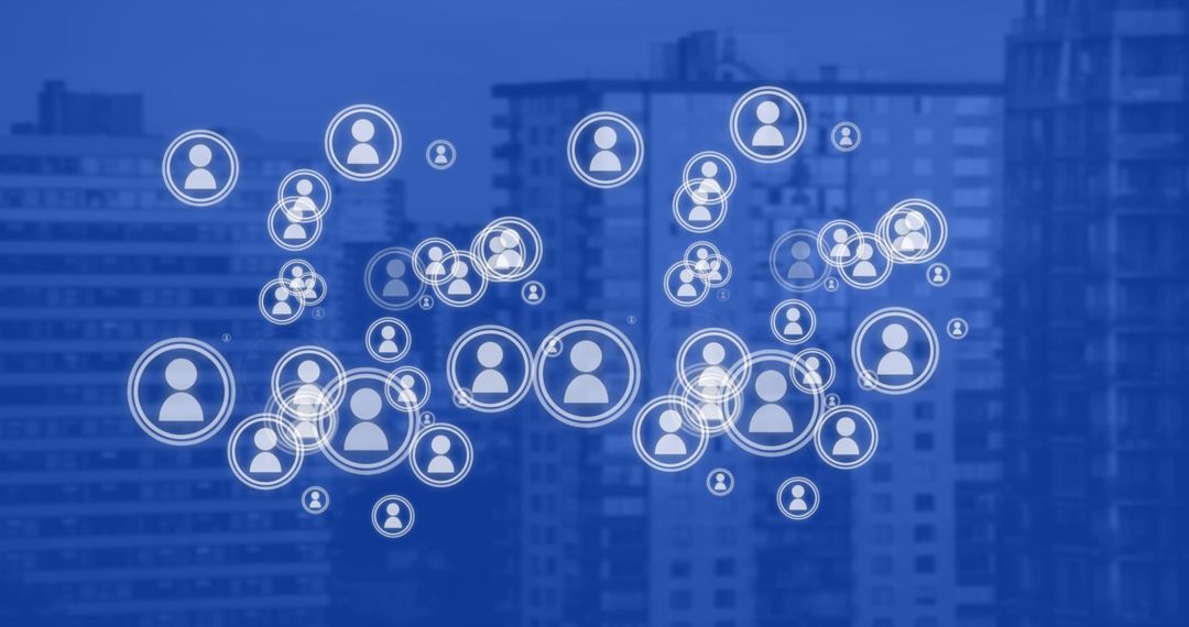 Digital Network Icons Connecting Cityscape Indicating Online Communication