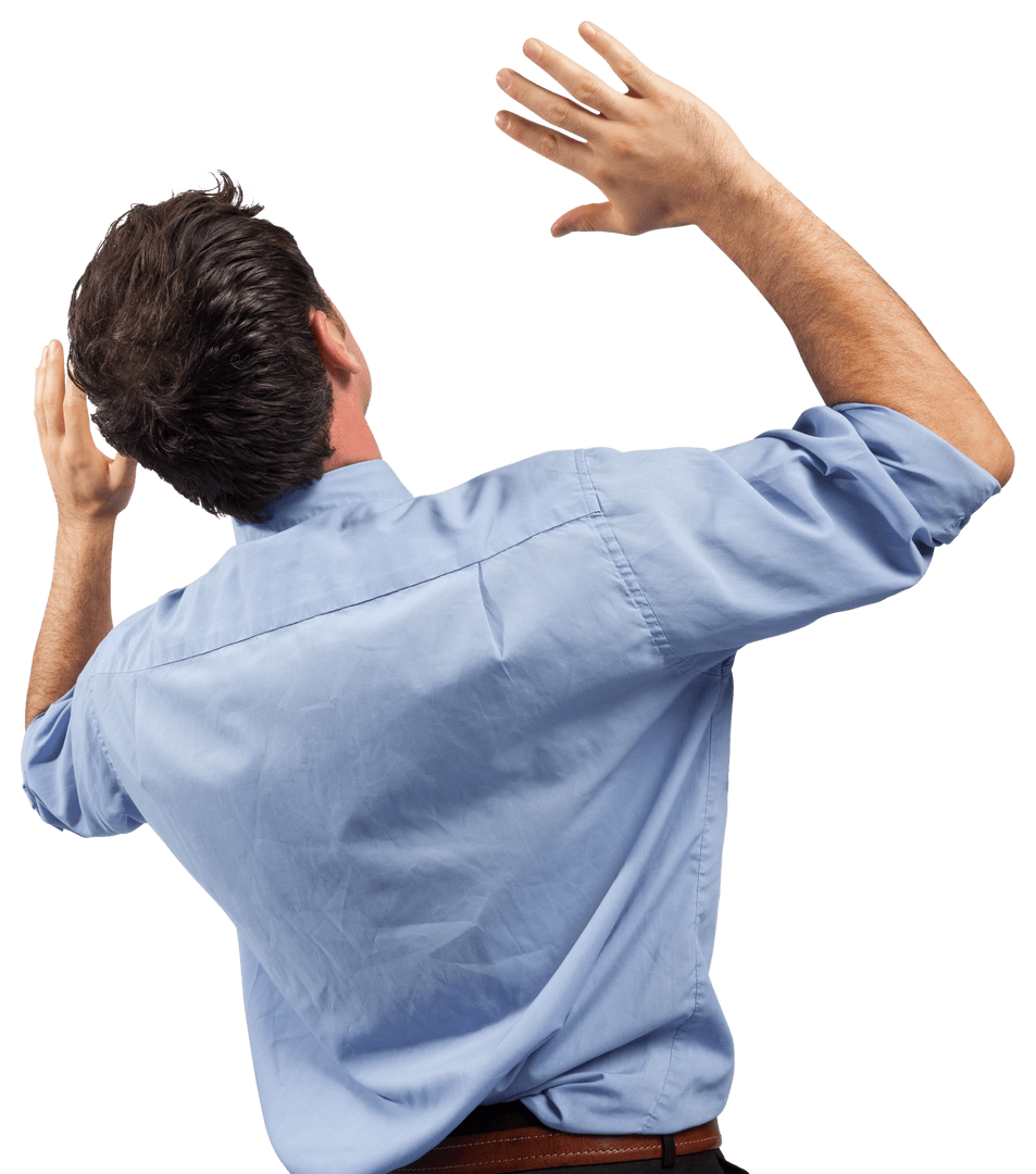 Effects Transparent View Man Stand Officewear Celebratory Pose