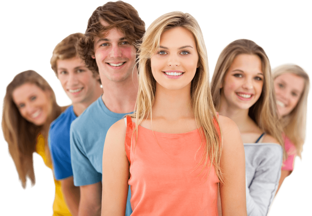 Diverse Smiling Group of Friends Against Transparent Background