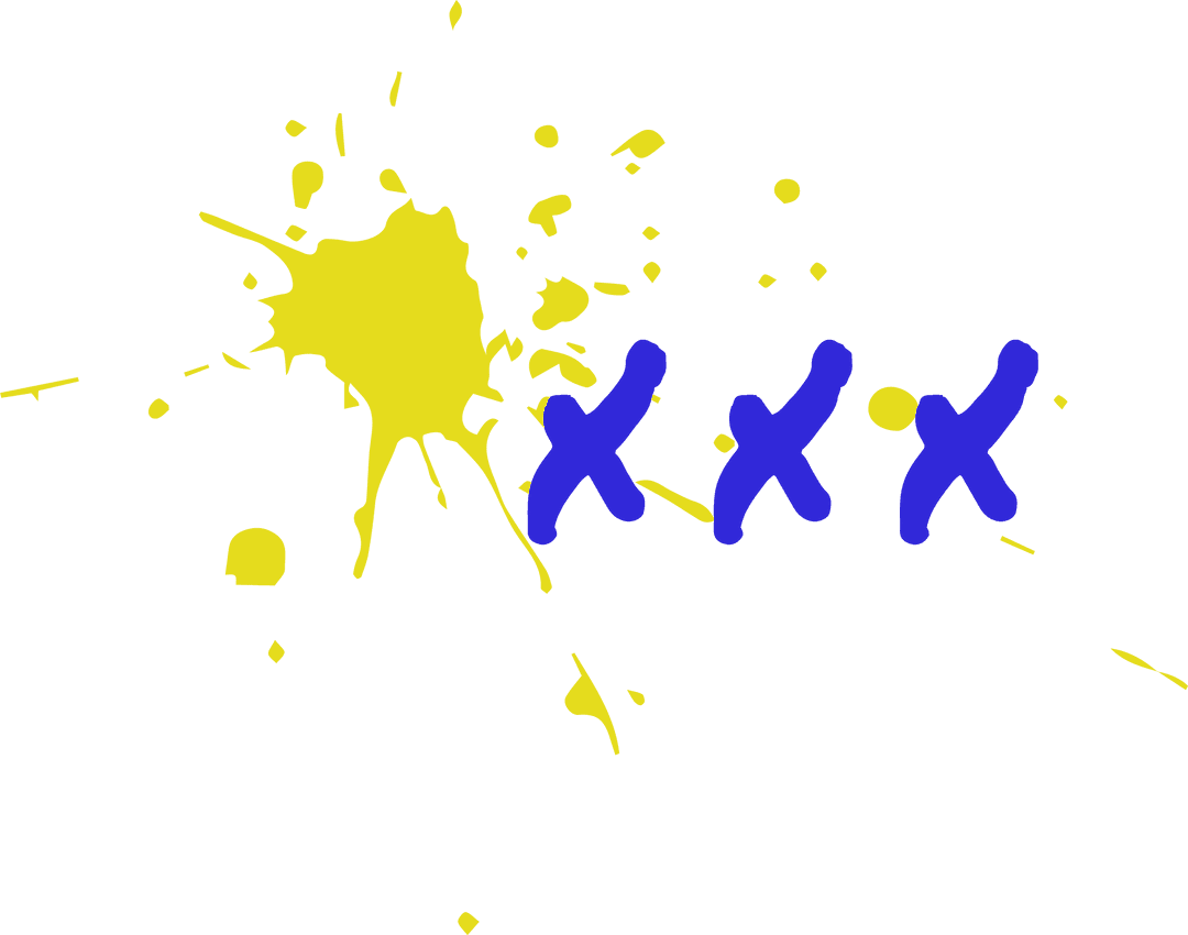 Yellow Paint Splatter with Blue X Marks on Transparent Background