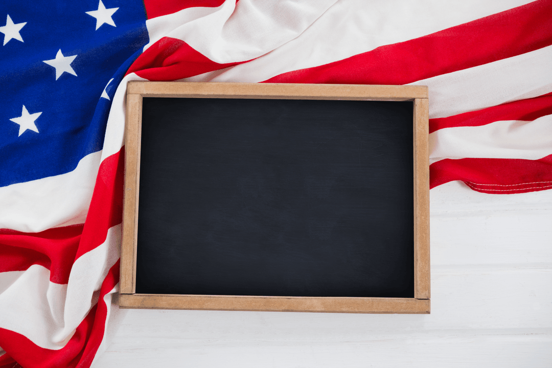 Transparent Chalkboard Overhead on USA Flag Background