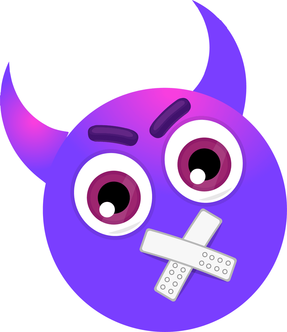 Transparent Purple Devil Emoji with Crossed Bandages and Horns