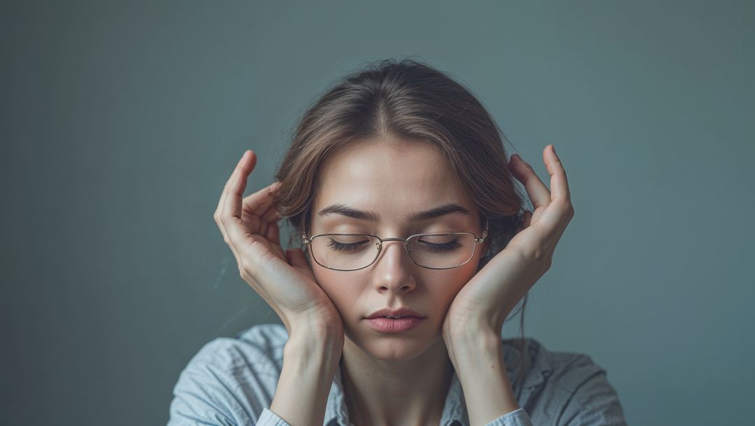 Introspective Woman in Eyeglasses Contemplating