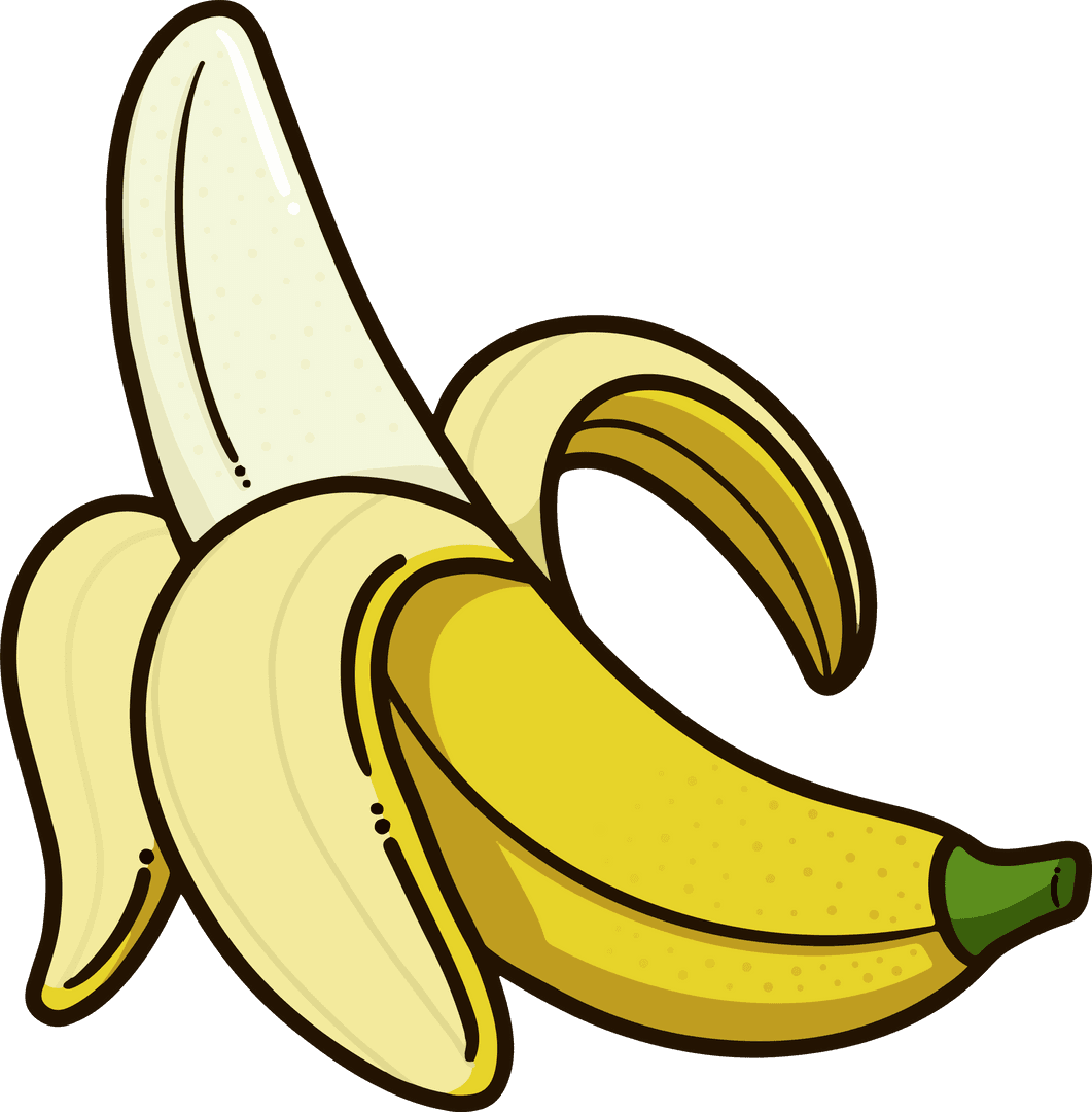 Partially Peeled Ripe Yellow Banana Vector Art with Transparent Background