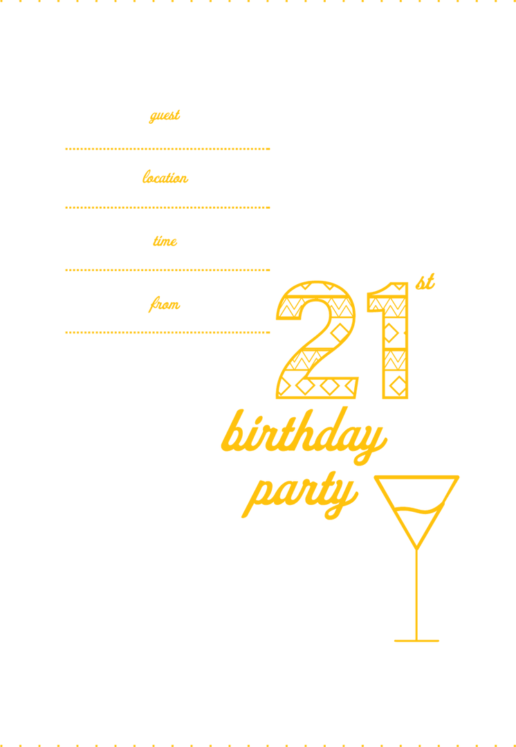 Yellow 21st Birthday Party Invitation with Transparent Background