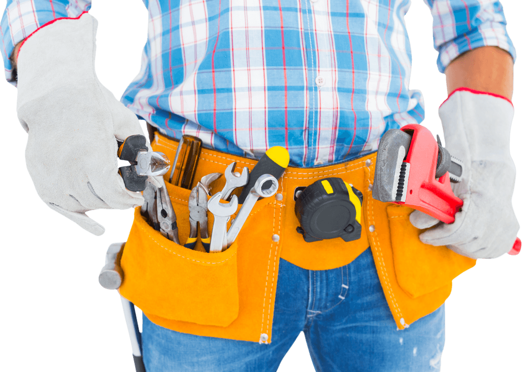 Handyman with Tool Belt and Wrench on Transparent Background