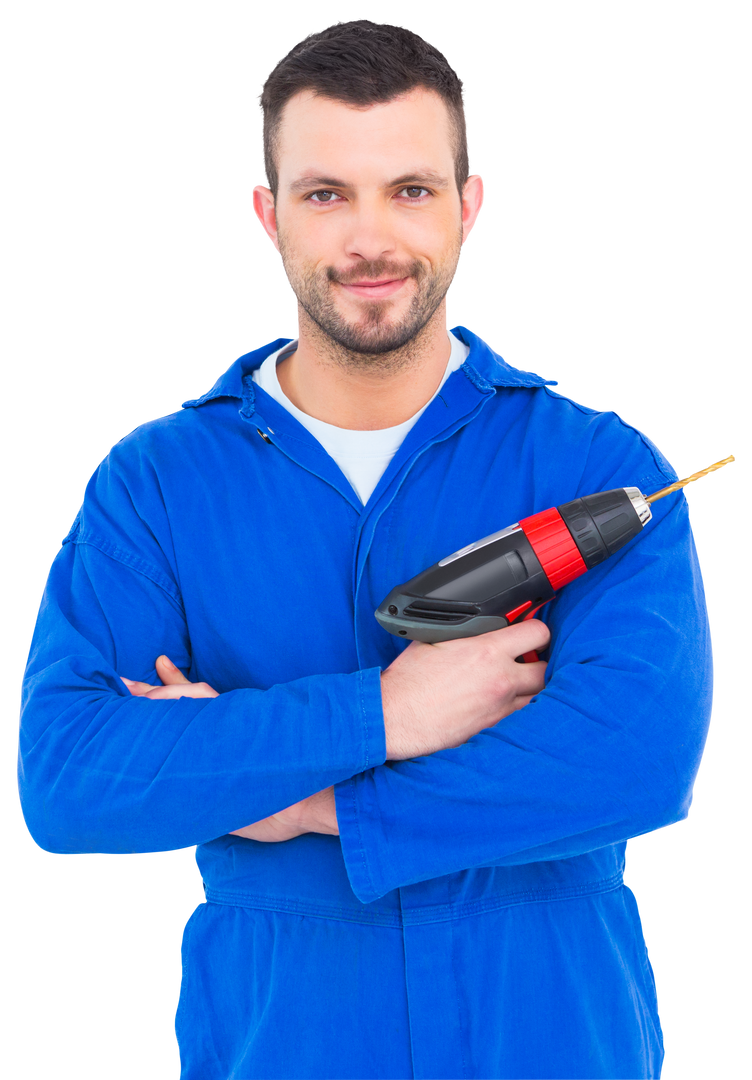 Confident Handyman Holding Power Drill Transparent Background - Download Free Stock Images Pikwizard.com