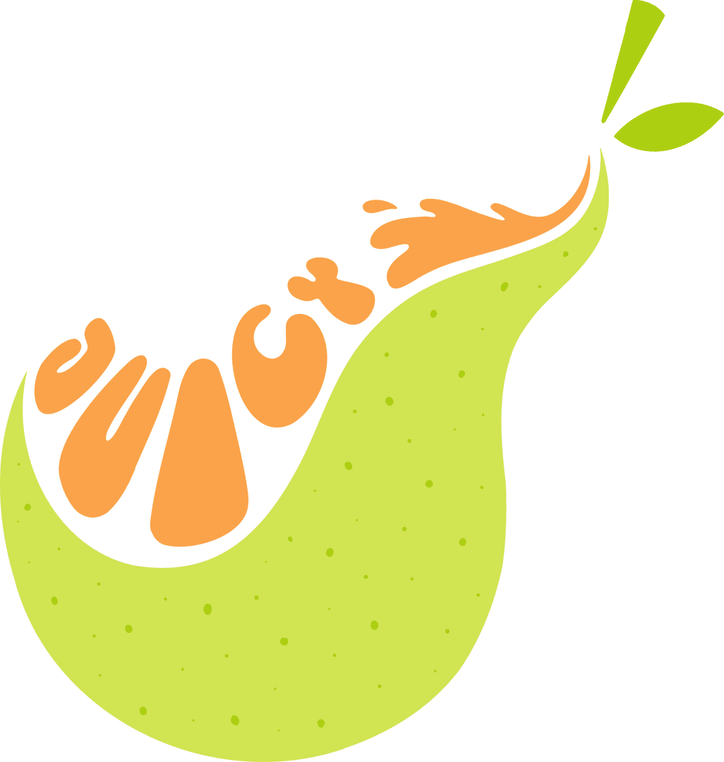 Colorful Abstract Pear with Splash and Leaves on Transparent Background