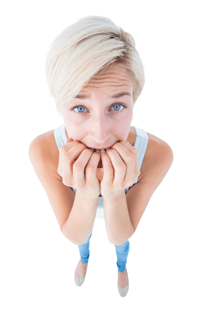 Transparent Image of Nervous Woman Biting Nails Anxiously
