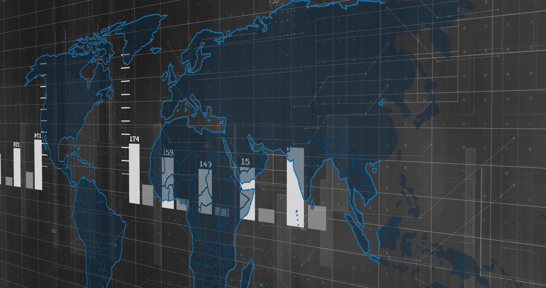 Global Data Visualization with Bar Charts and Dark Grid Overlay