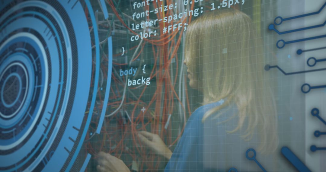 Female Engineer Managing Data Network in High-Tech Facility