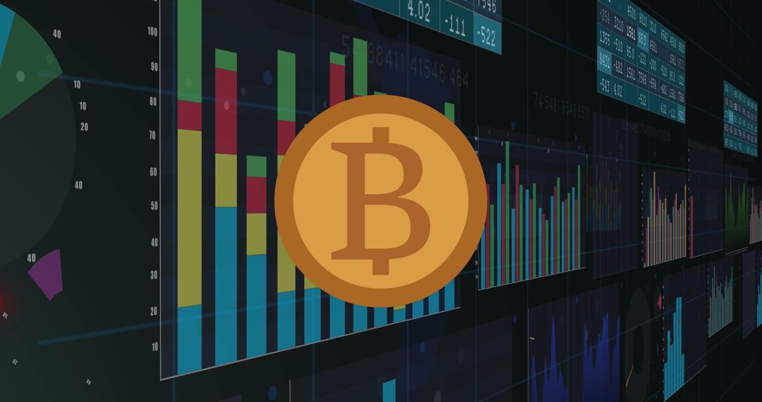 Bitcoin Symbol Overlaying Stock Market Data