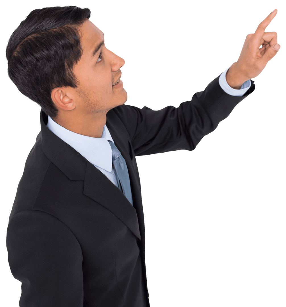Confident Businessman Touching Virtual Screen Transparent PNG