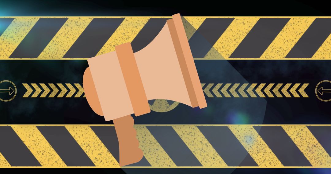 Megaphone and Hazard Stripe Industrial Warning Design
