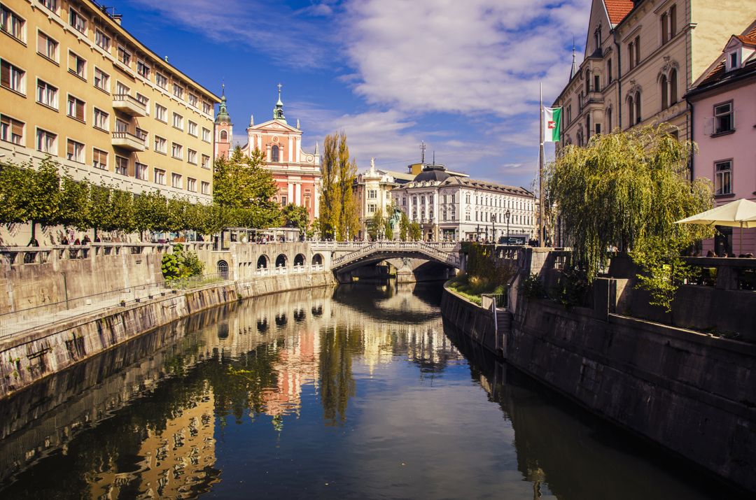 Historic European Canal Lined with Colorful Buildings - Free Images, Stock Photos and Pictures on Pikwizard.com