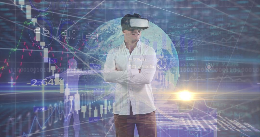Businessman Engaging with Virtual Reality Global Data Analytics