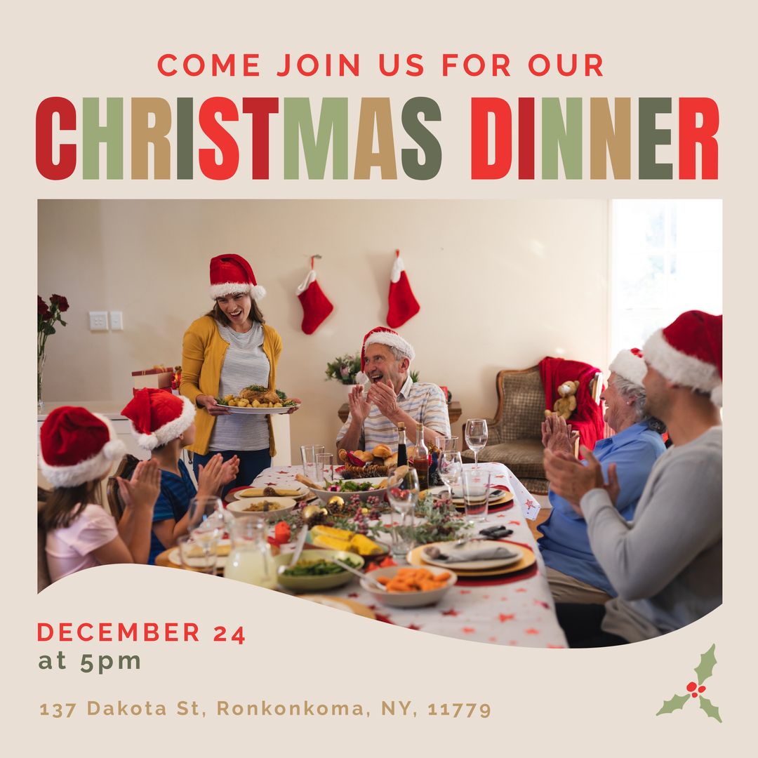 Family Celebrating Christmas Dinner Around Festive Table - Download Free Stock Templates Pikwizard.com