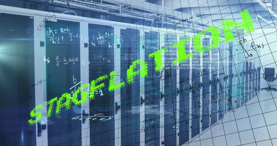 Digital Interface Highlighting Economic Stagflation in Server Room
