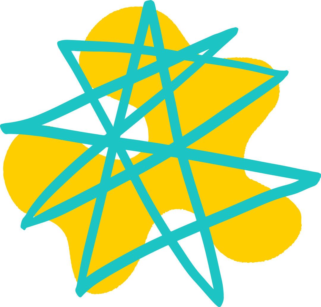 Abstract Geometric Art with Yellow Blob and Turquoise Scribble on Transparent Background