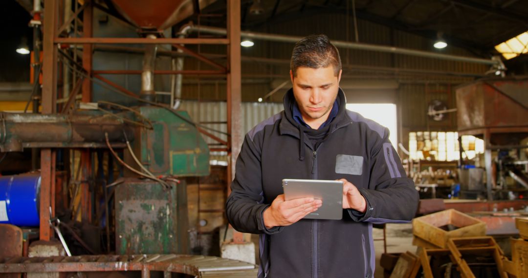 Industrial Engineer using Tablet in Factory - Free Images, Stock Photos and Pictures on Pikwizard.com