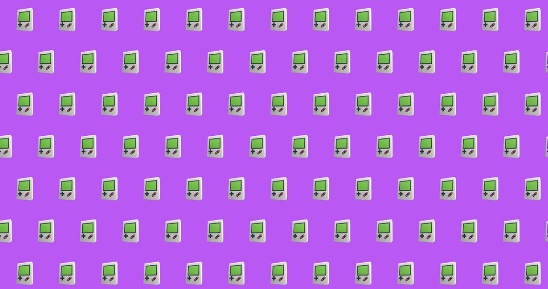 Retro Gaming Pattern with Handheld Consoles on Purple Background
