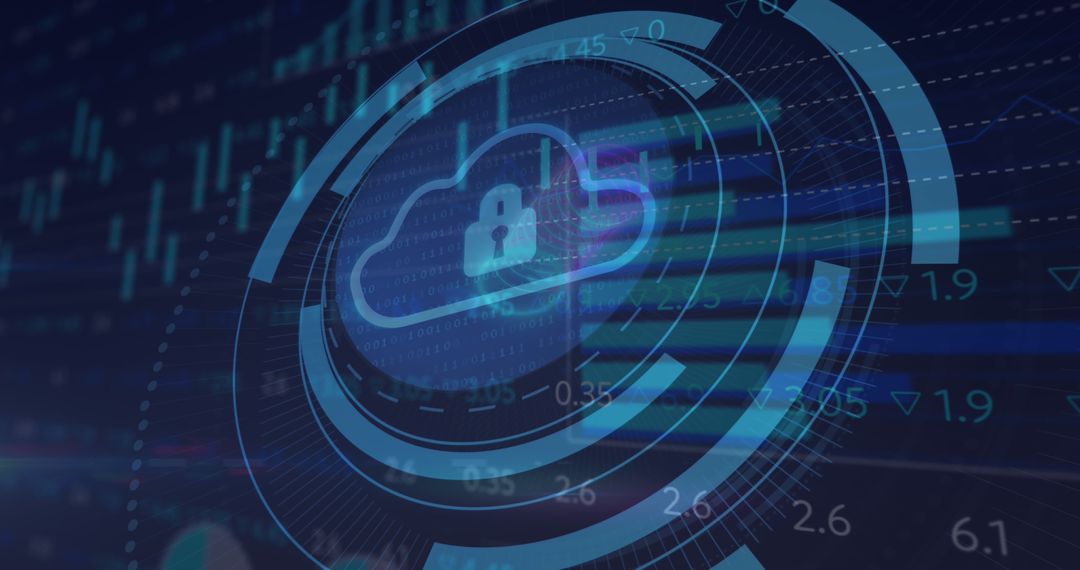 Cyber Security Icon with Cloud and Statistical Stock Data Overlay