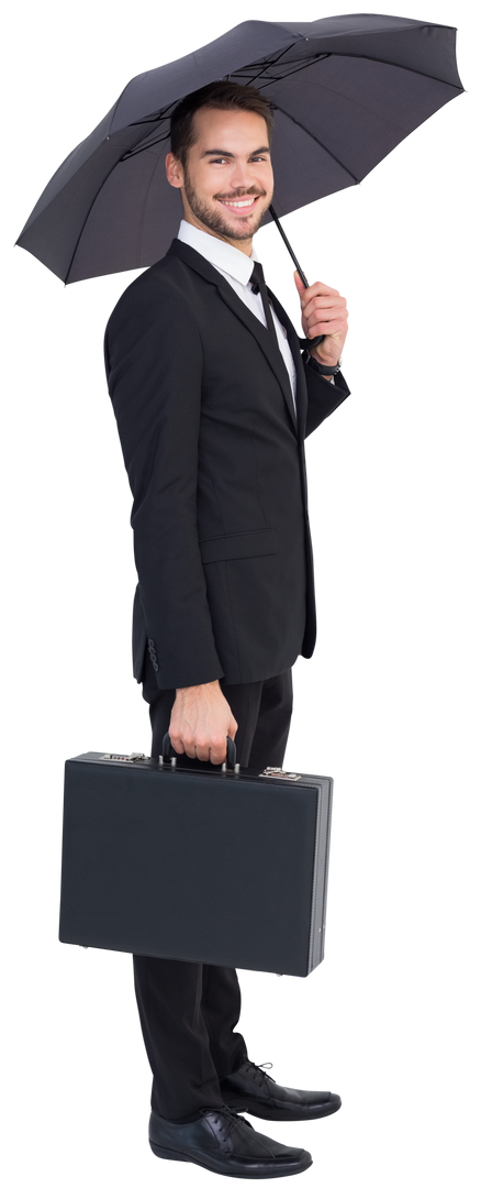 Smiling Businessman Under Transparent Umbrella with Briefcase - Download Free Stock Images Pikwizard.com