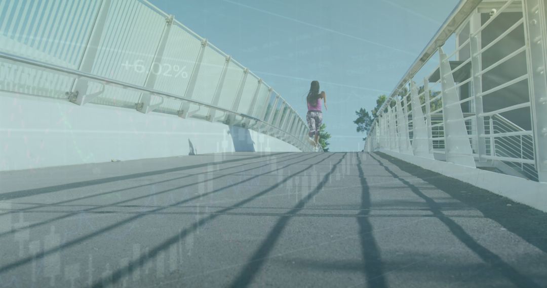 Woman Walking on Empty Bridge with Financial Data Overlay - Free Images, Stock Photos and Pictures on Pikwizard.com