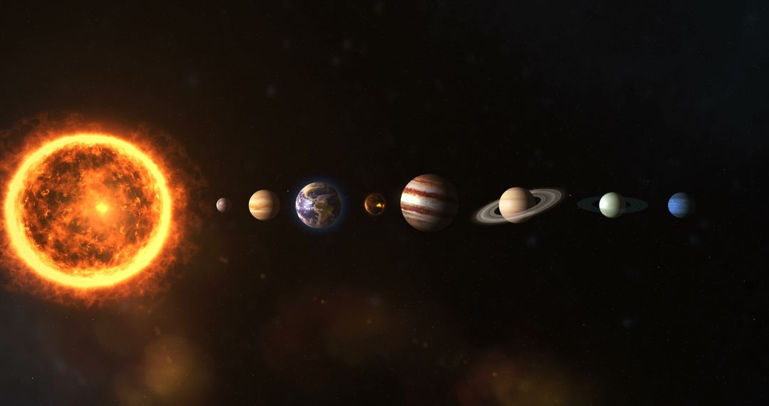 Solar System with Sun and Planets in Perfect Alignment - Free Images, Stock Photos and Pictures on Pikwizard.com
