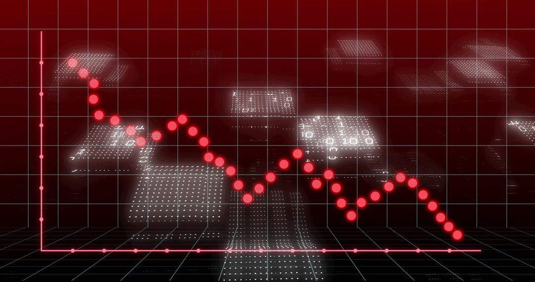 Futuristic Red Line Graph with 3D Data Grid Elements