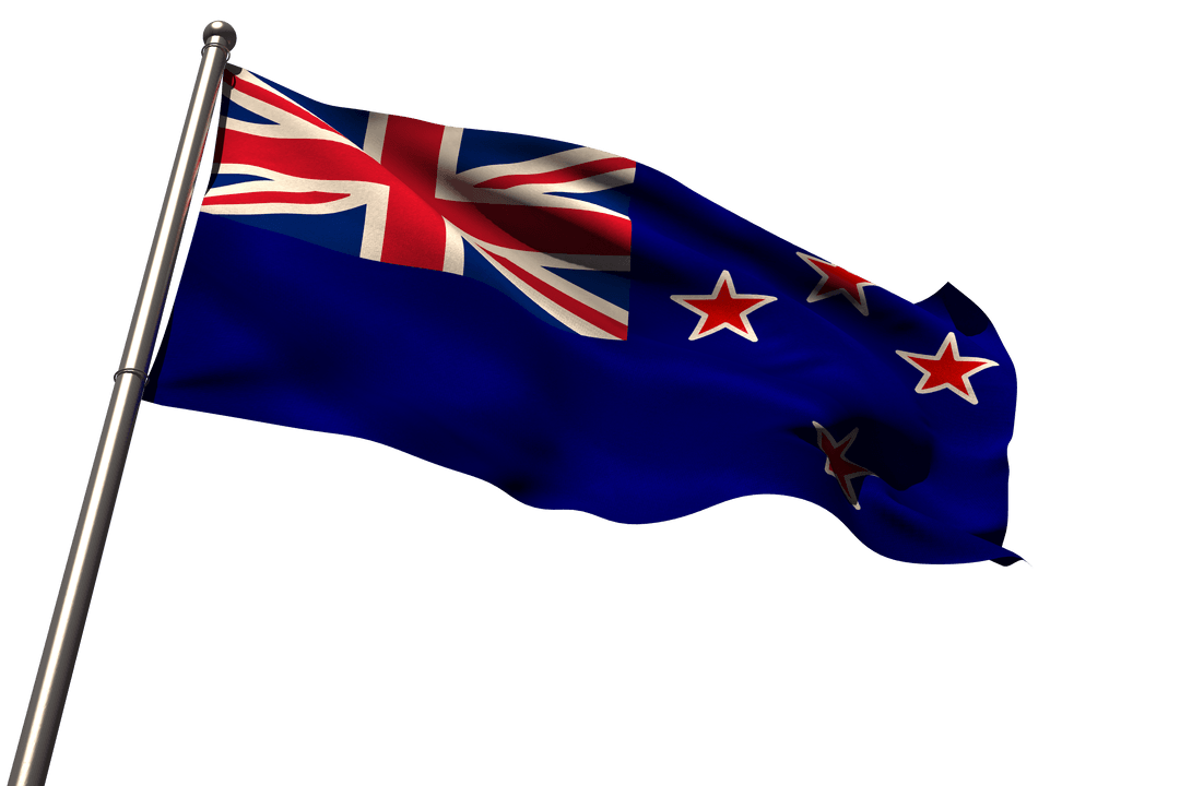 Transparent New Zealand Flag Waving Against Clear Sky
